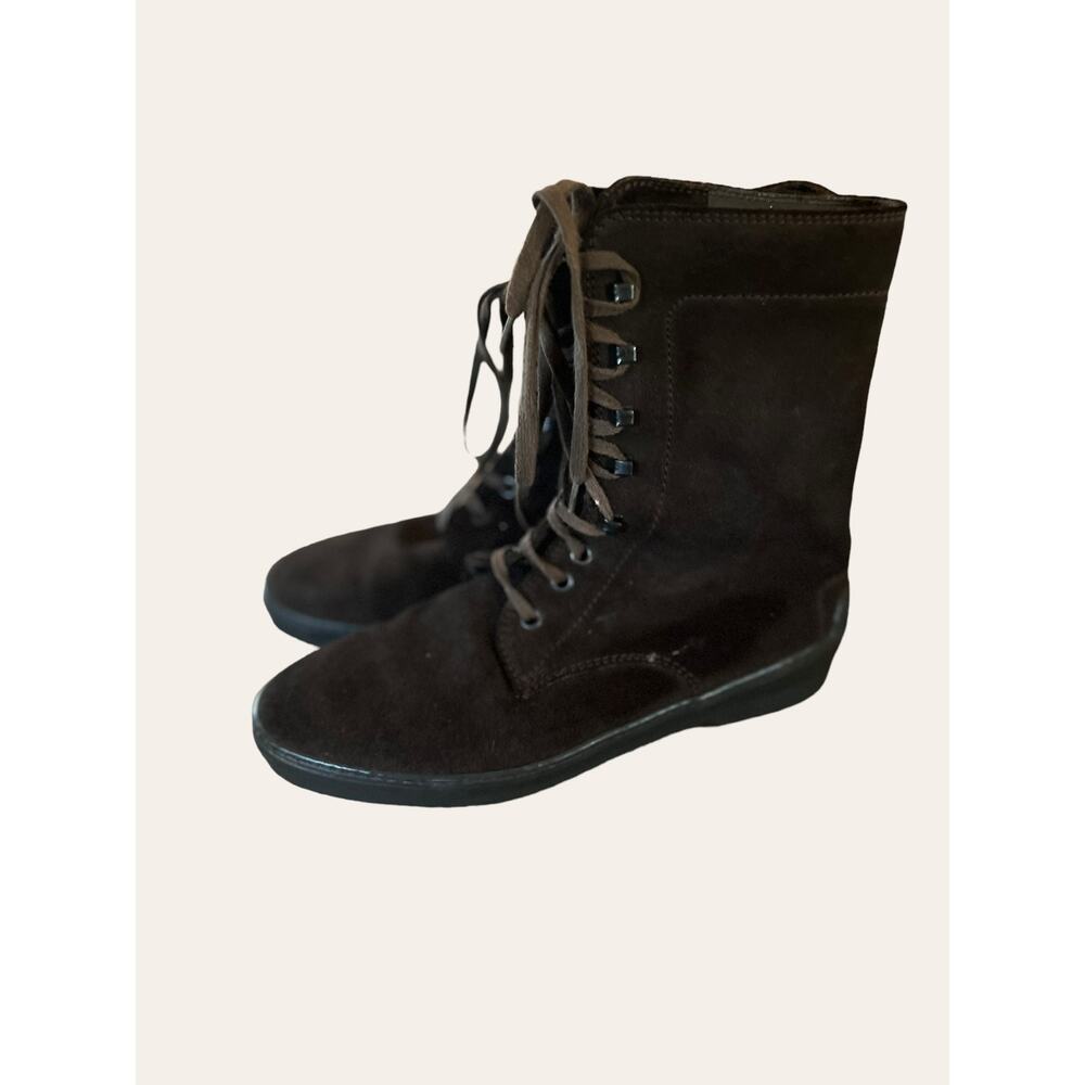 Tod’s Stivaletto Women’s Gommini Dark Brown Suede Lace Up Combat Boots 8.5